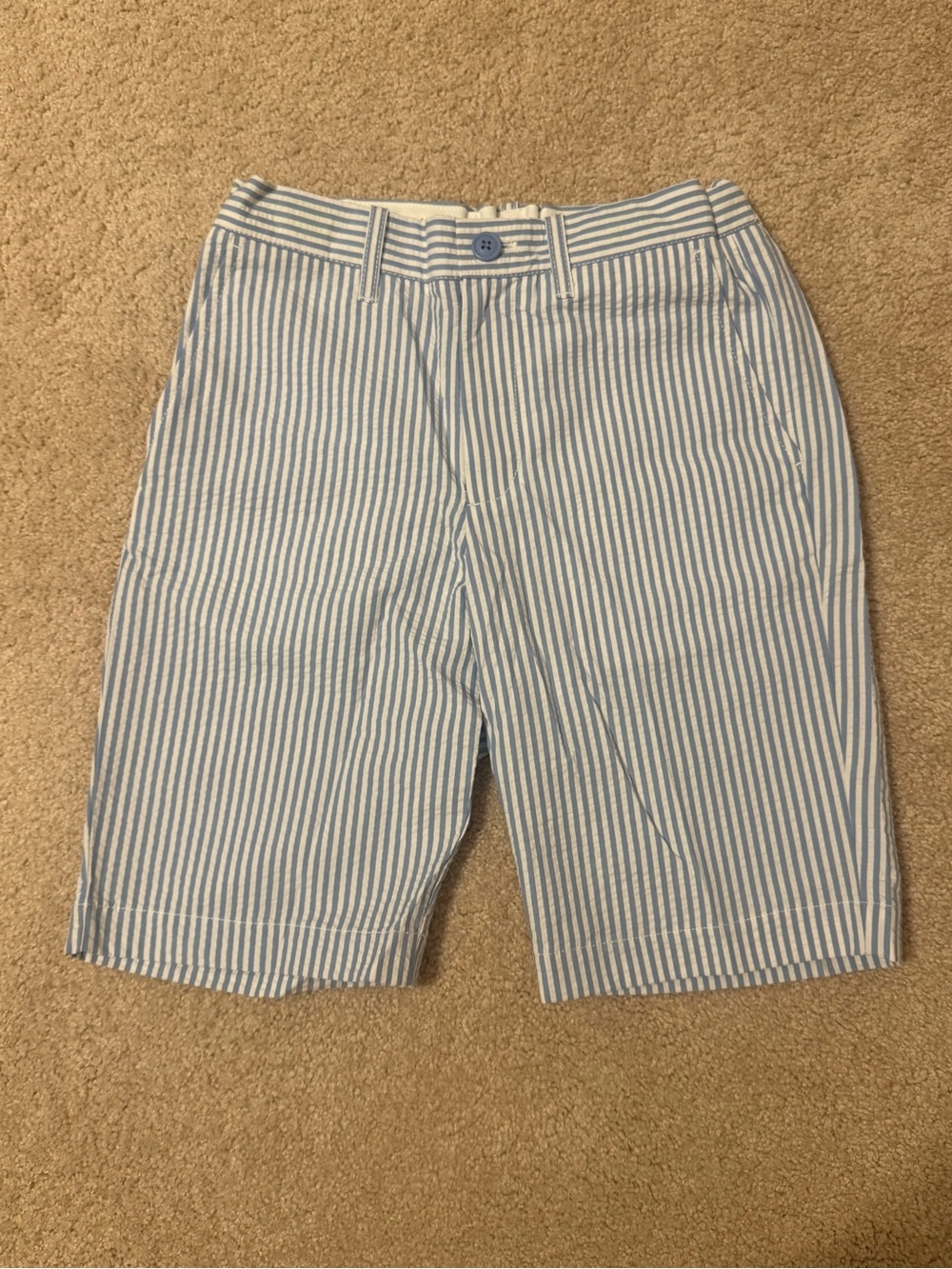 Crewcuts Boys Seersucker Shorts Size 12 Blue & White Striped Preppy Summer